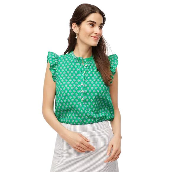 J. Crew Tops - J.Crew Flutter Sleeve Block Print CottonTop Medium